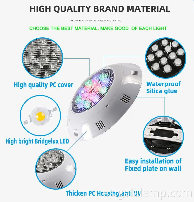 Luces de pared de la piscina LED, luces de pared submarina, luces de fuentes de arco iris impermeables